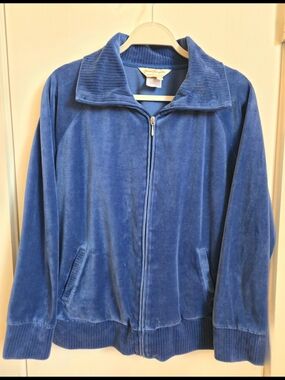 Vintage Blue Velour Zip-Front Jacket